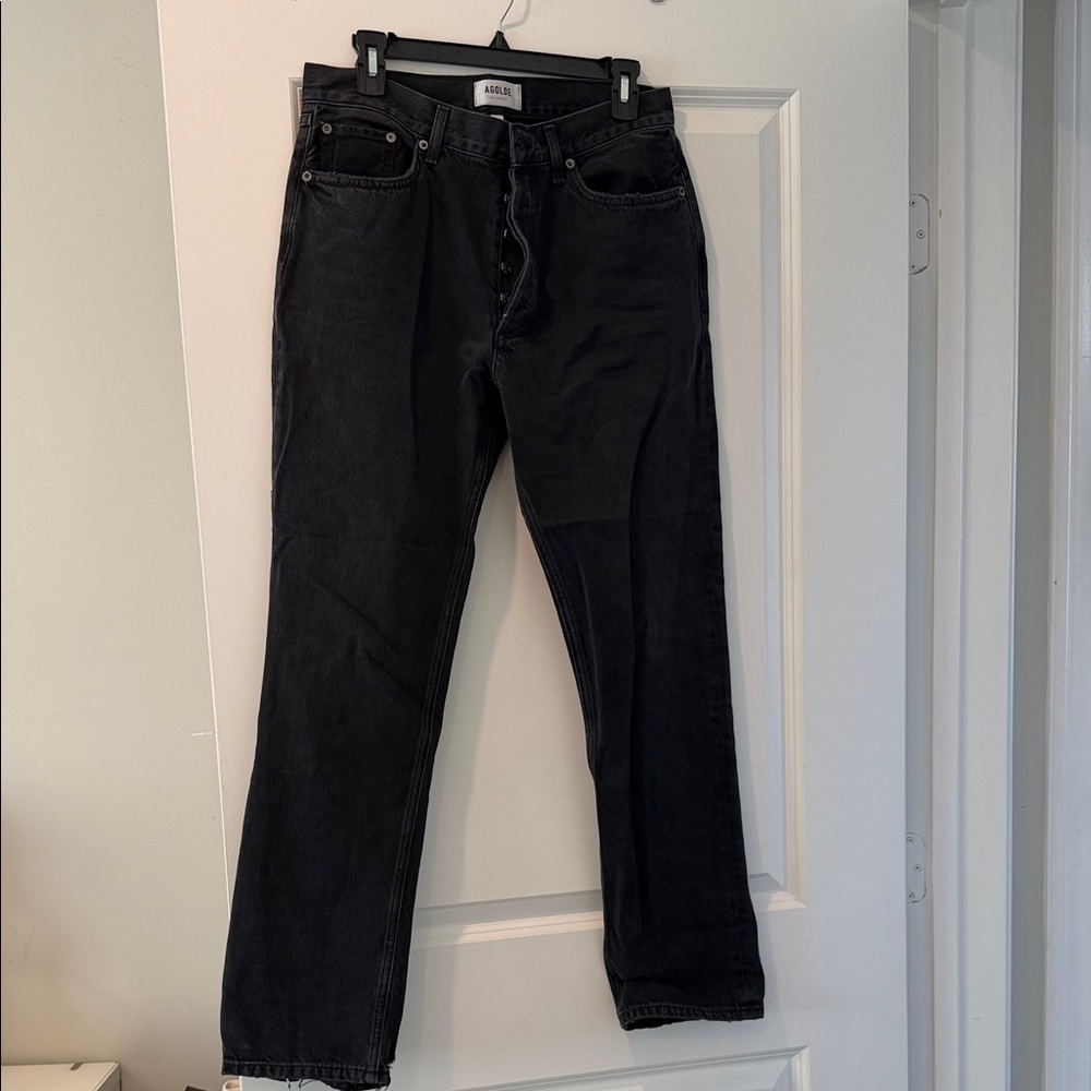 Agolde Women's Lana Mid Rise Black Button-Fly Jeans